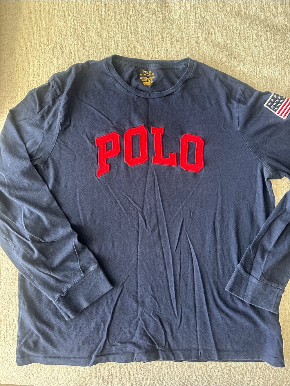 Polo by Ralph Lauren Navy Long-Sleeve Shirt with Red POLO Applique